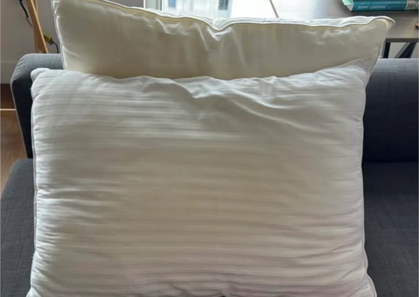 Two Cream Striped Throw Pillows