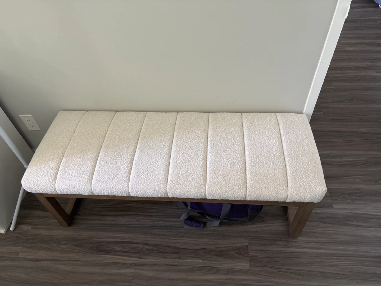 White Boucle Upholstered Bench