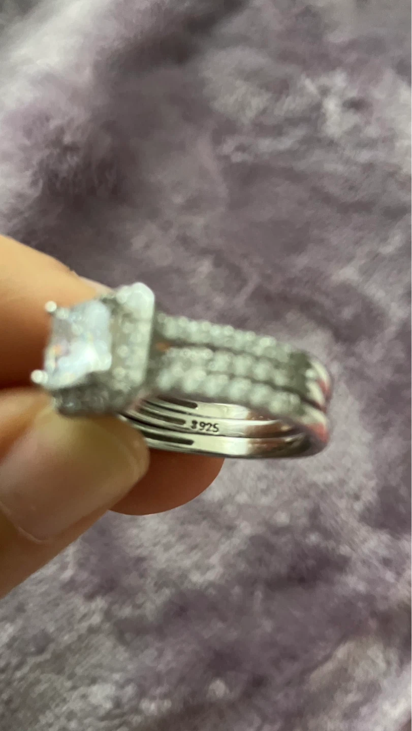 Sterling Silver Princess Cut Engagement Ring Set - photo 2