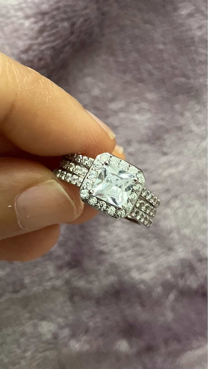 Sterling Silver Princess Cut Engagement Ring Set - photo 3