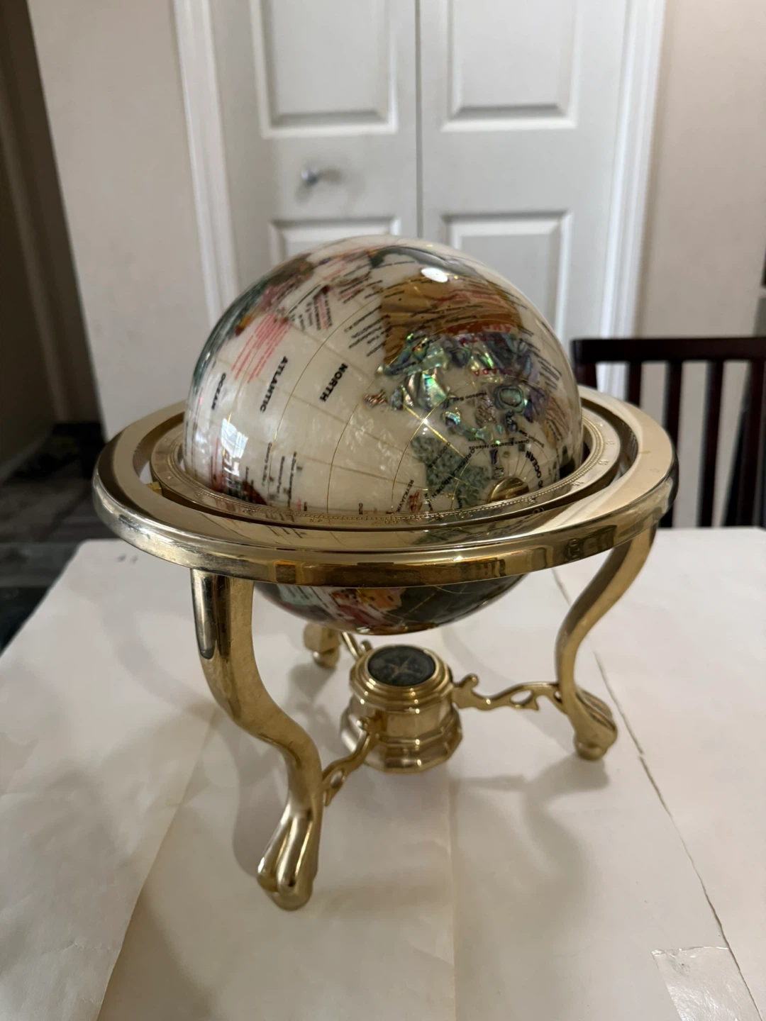 Luxury Gemstone Globe with Compass Base – Beautiful Condition