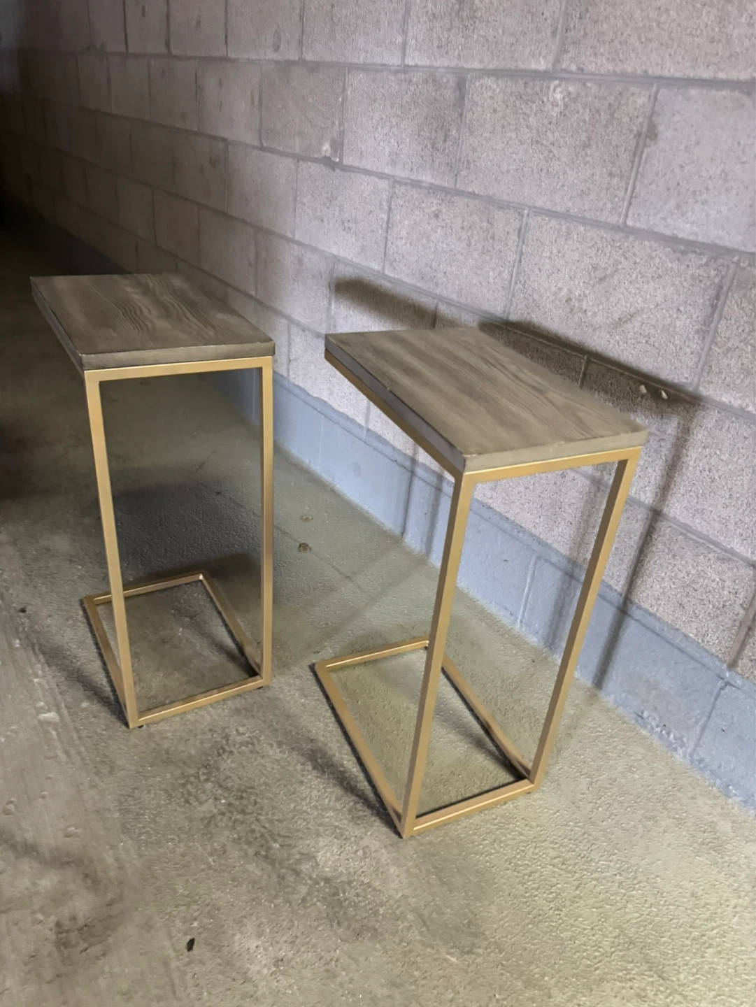 C-Table Set - Wood & Gold Metal Frame - photo 2