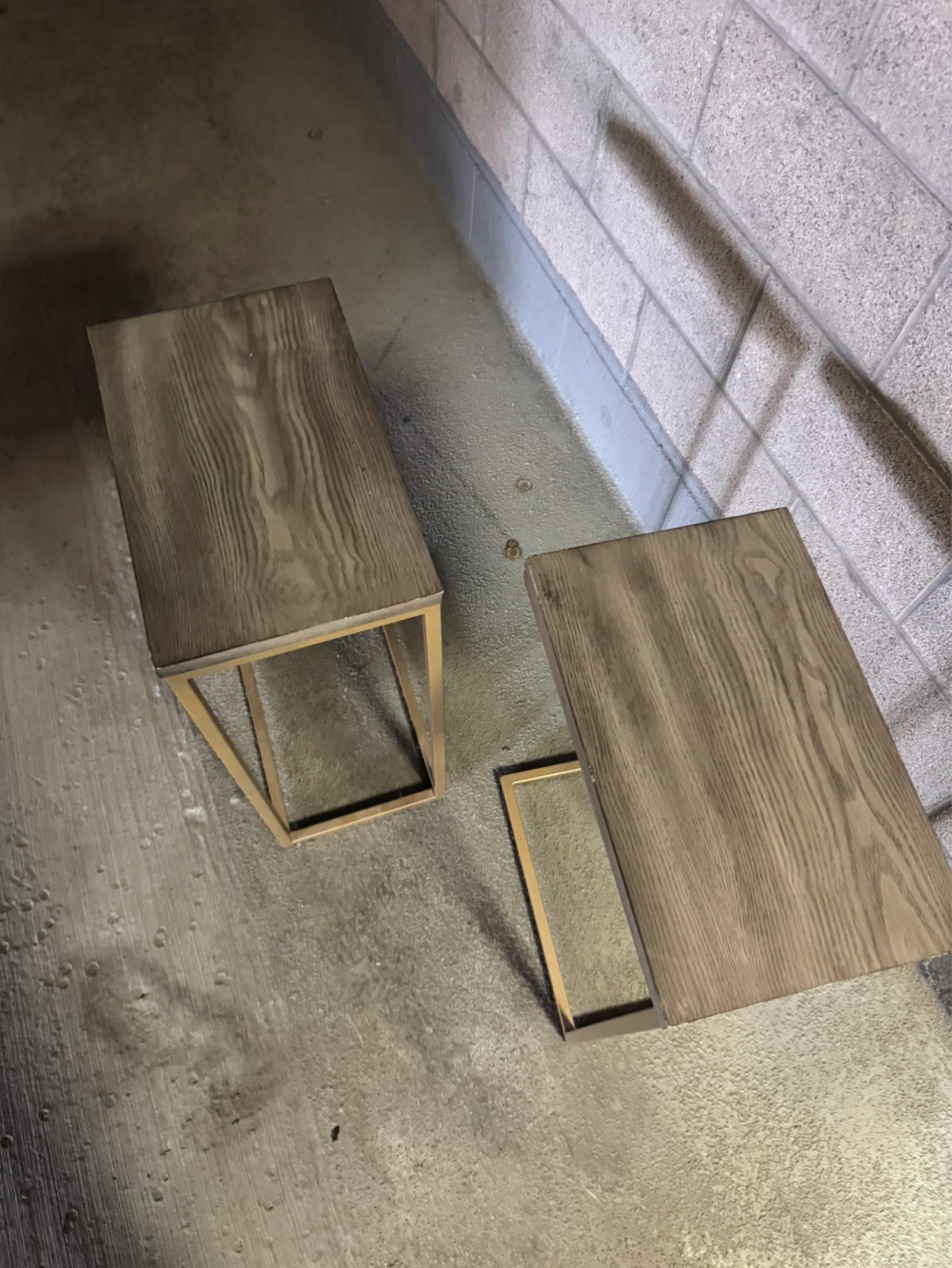 C-Table Set - Wood & Gold Metal Frame - photo 4
