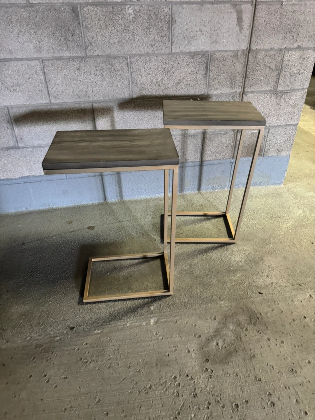 C-Table Set - Wood & Gold Metal Frame - photo 3