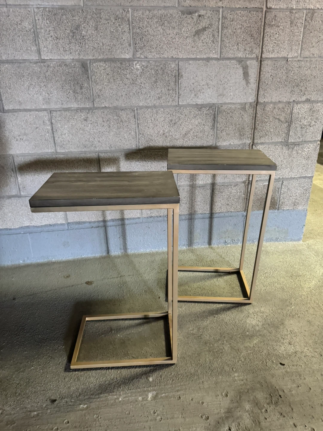C-Table Set - Wood & Gold Metal Frame - photo 5