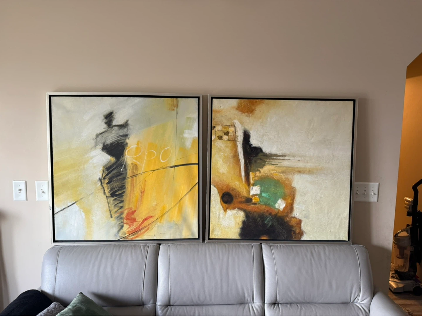 Set of 2 – 33”×33” Hand‑Painted Abstracts – Metal Frames - photo 2