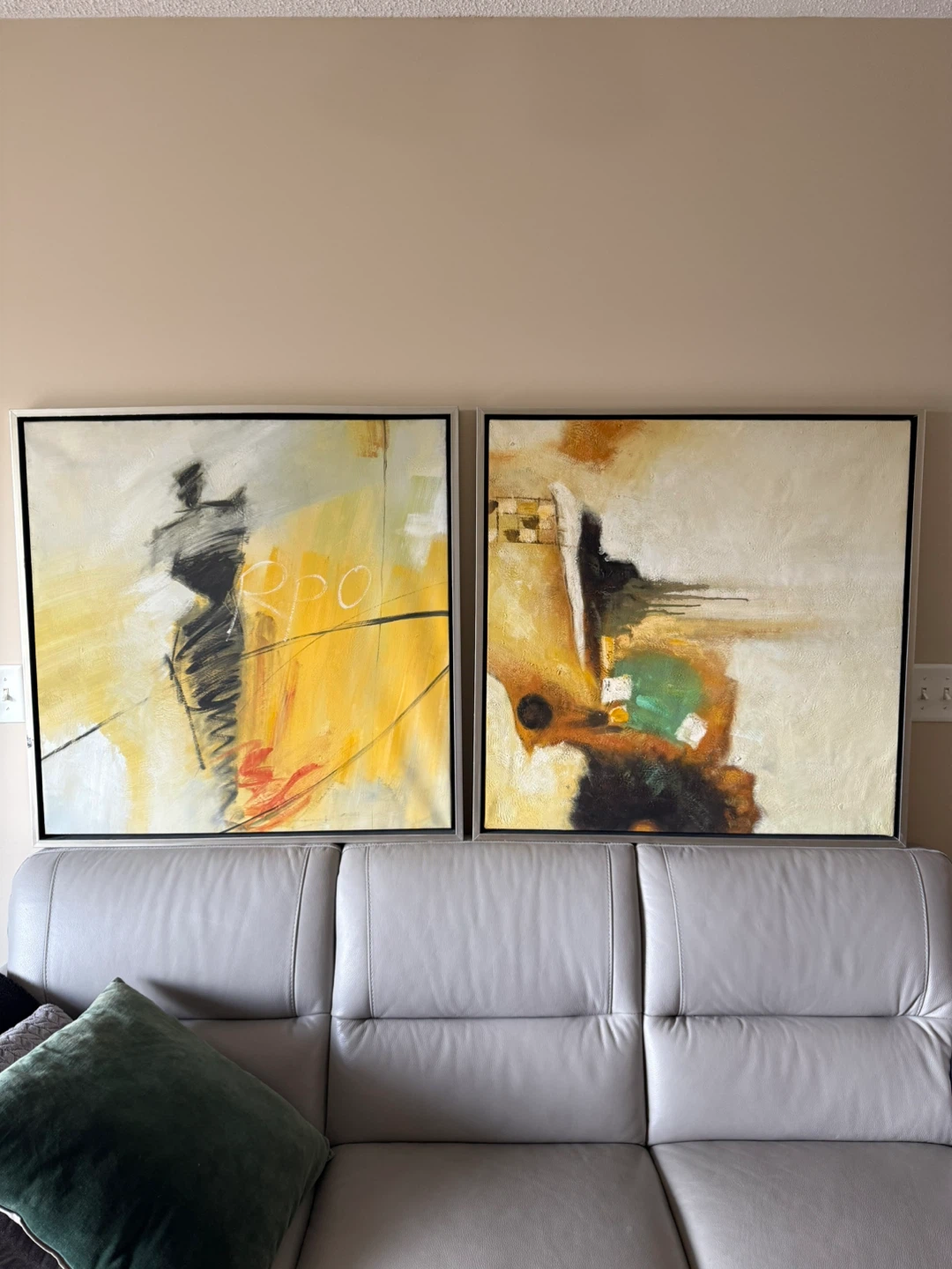 Set of 2 – 33”×33” Hand‑Painted Abstracts – Metal Frames