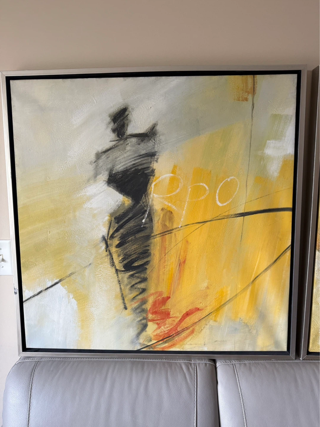 Set of 2 – 33”×33” Hand‑Painted Abstracts – Metal Frames - photo 5