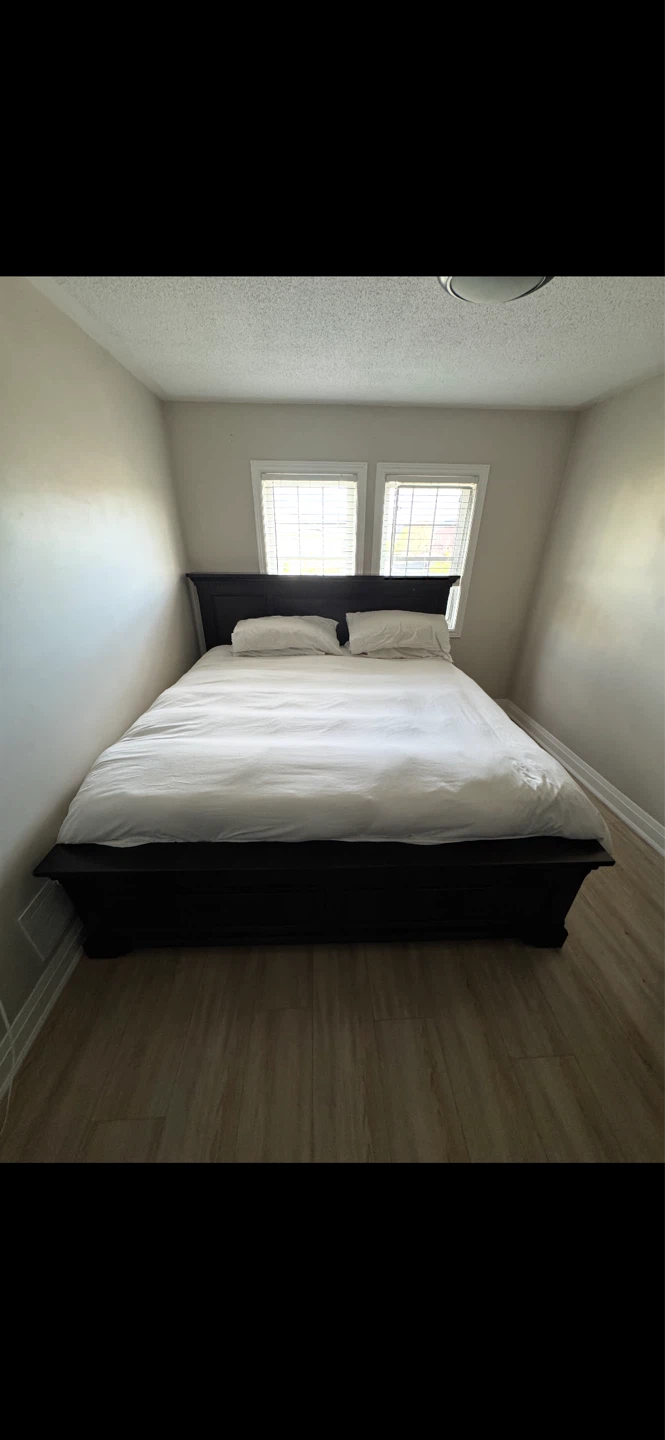 Dark Wood Bedroom Set - Bed Frame, Dresser and side table