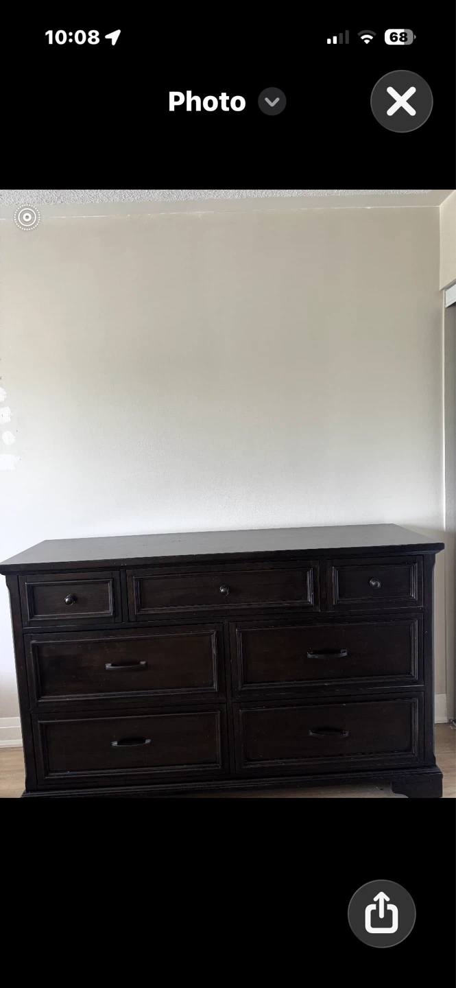 Dark Wood Bedroom Set - Bed Frame, Dresser and side table - photo 2