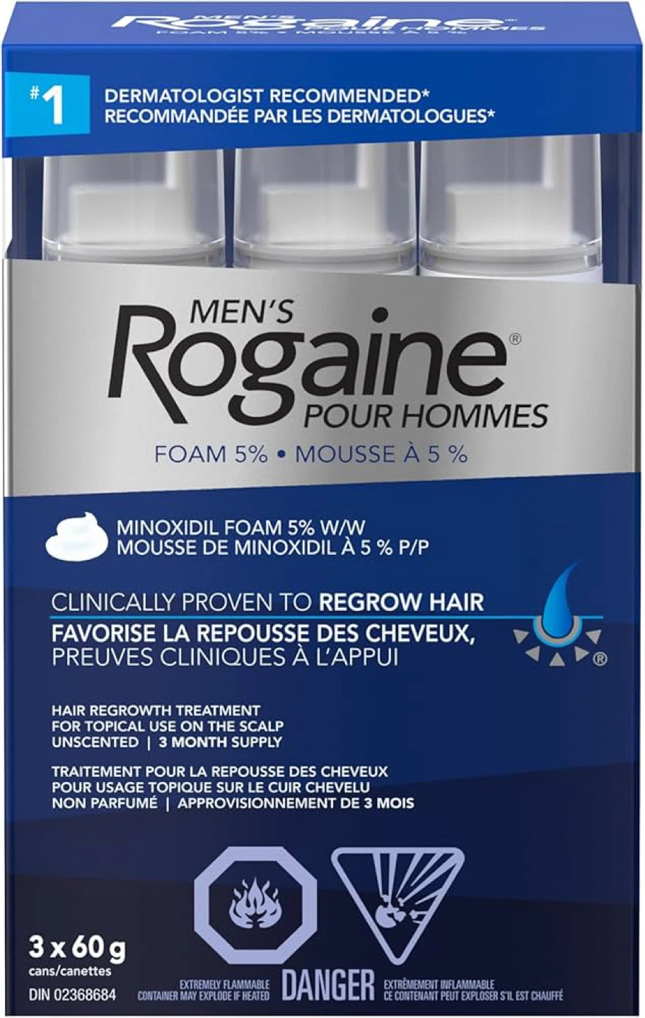 Rogaine 5% Minoxidil Hair Regrowth Treatment Foam - 3 x 60g Cans