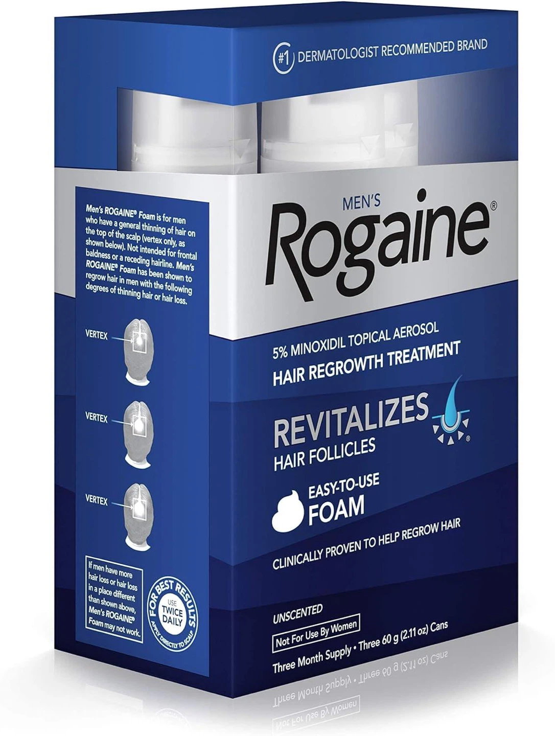 Rogaine 5% Minoxidil Hair Regrowth Treatment Foam - 3 x 60g Cans - photo 2