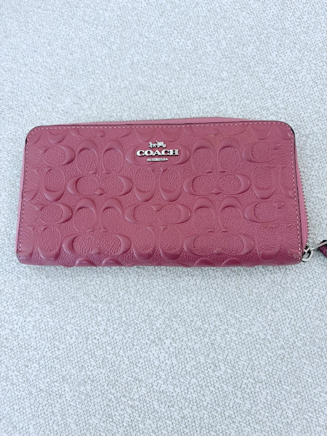 Coach Pink Embossed Signature Zip Around Wallet