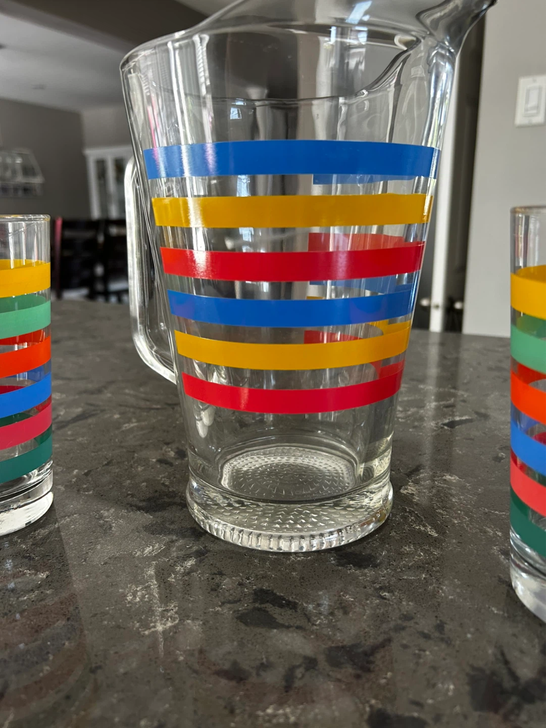 Glass Pitcher and 3 Glasses Set with Colourful Stripes - photo 2