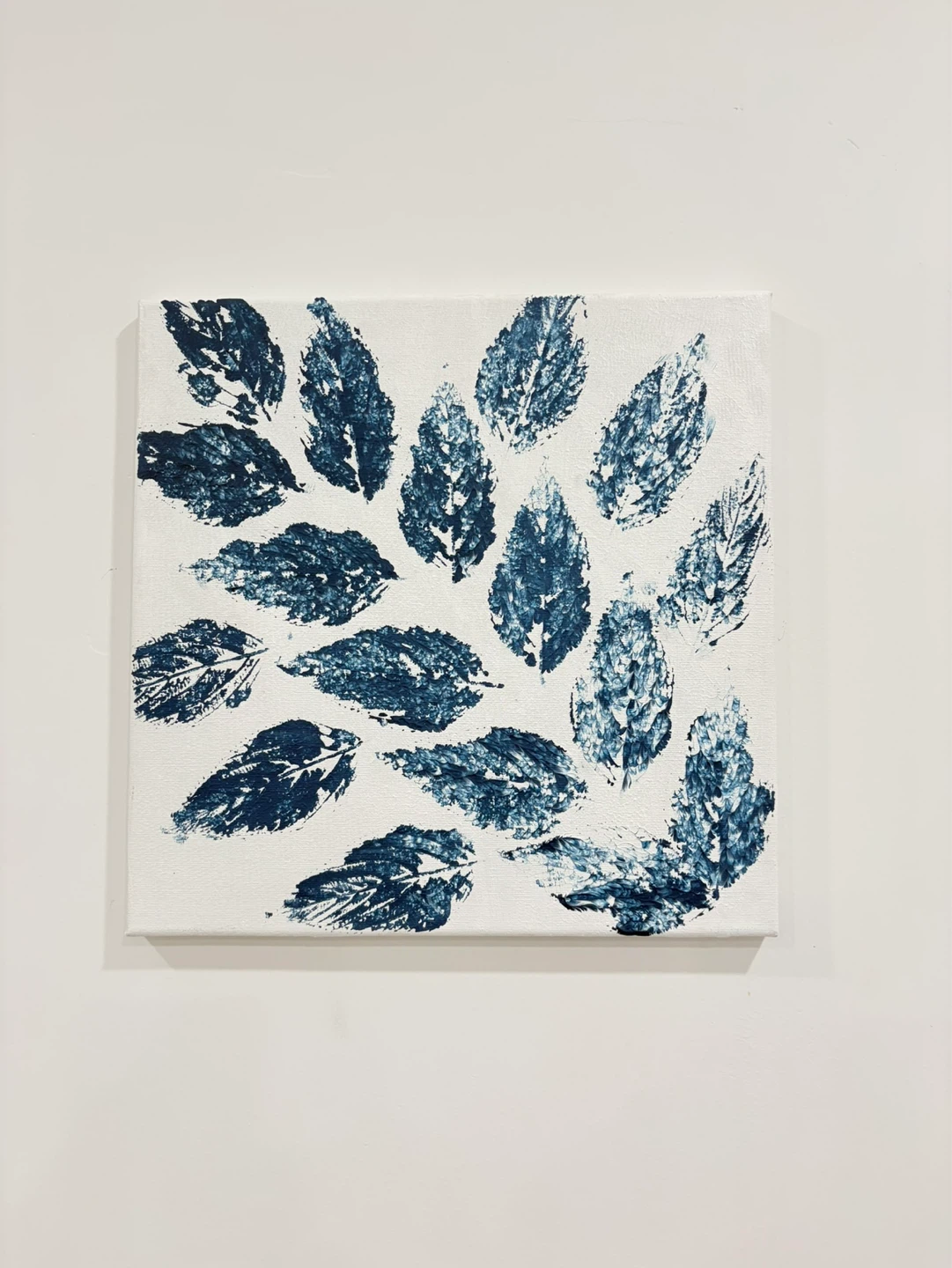 Canvas Print with Blue Leaf Imprints