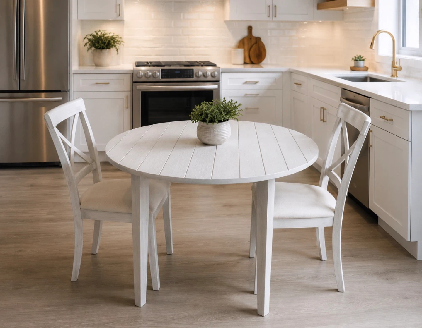 White Round Kitchen Table with 2 Chairs