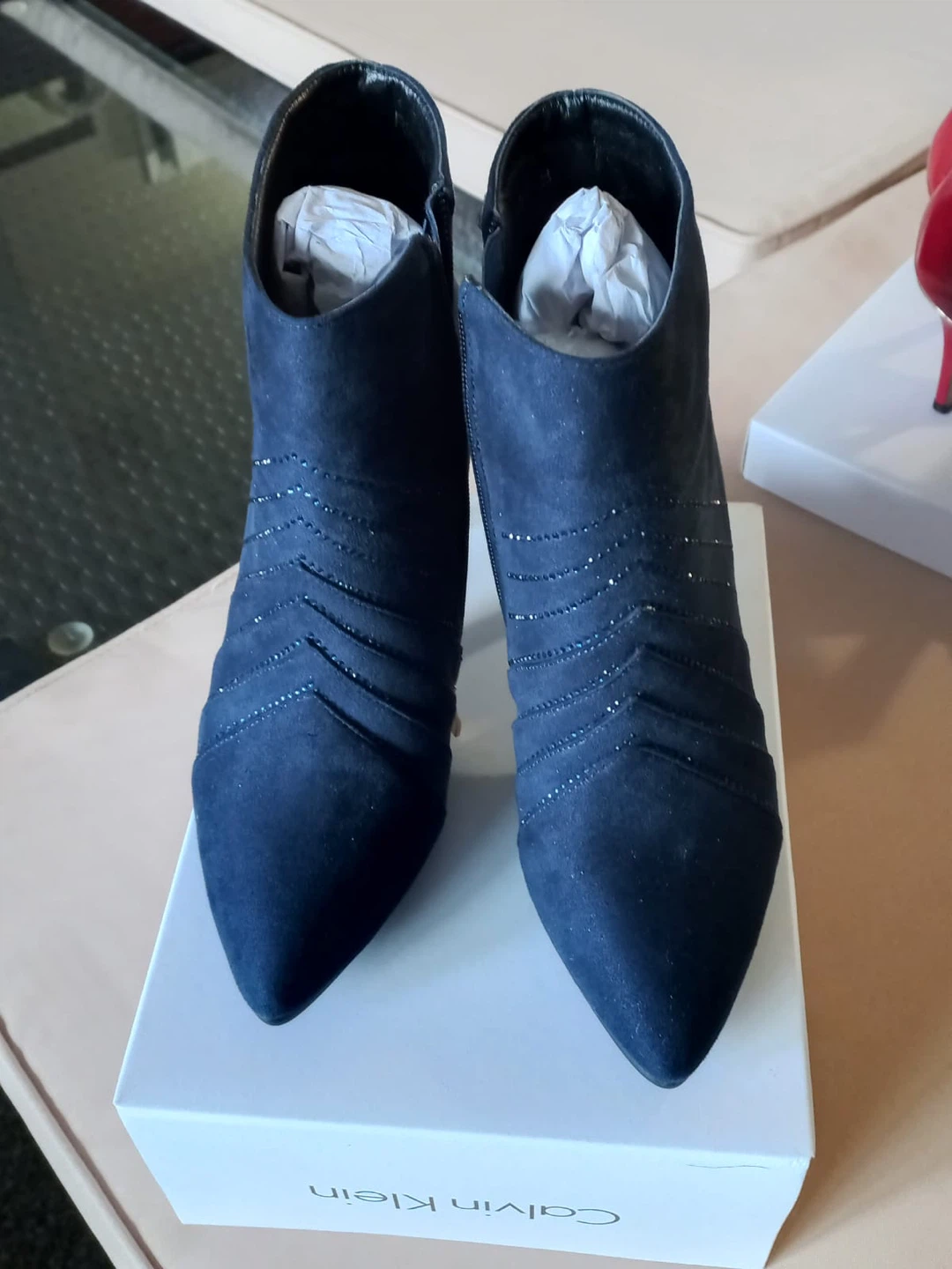 Calvin Klein Navy Suede Sparkle Ankle Boots - photo 2