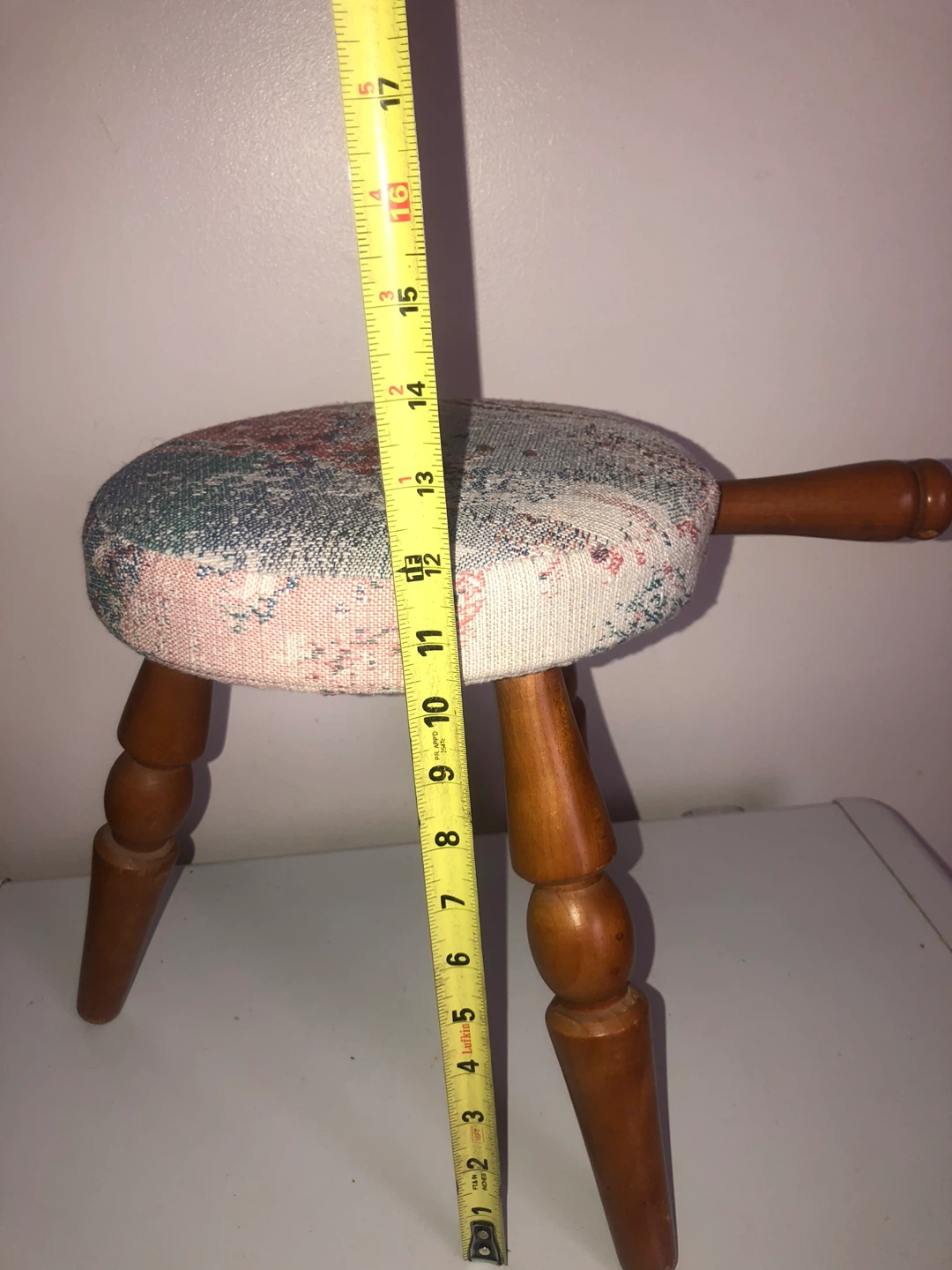 Vintage Wooden Stool with Upholstered Seat - photo 4