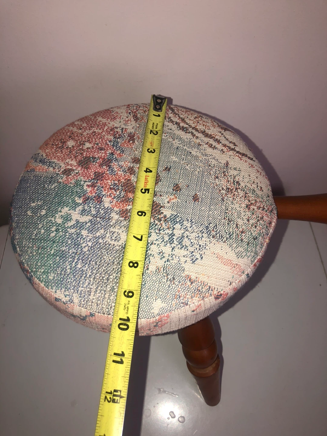 Vintage Wooden Stool with Upholstered Seat - photo 5