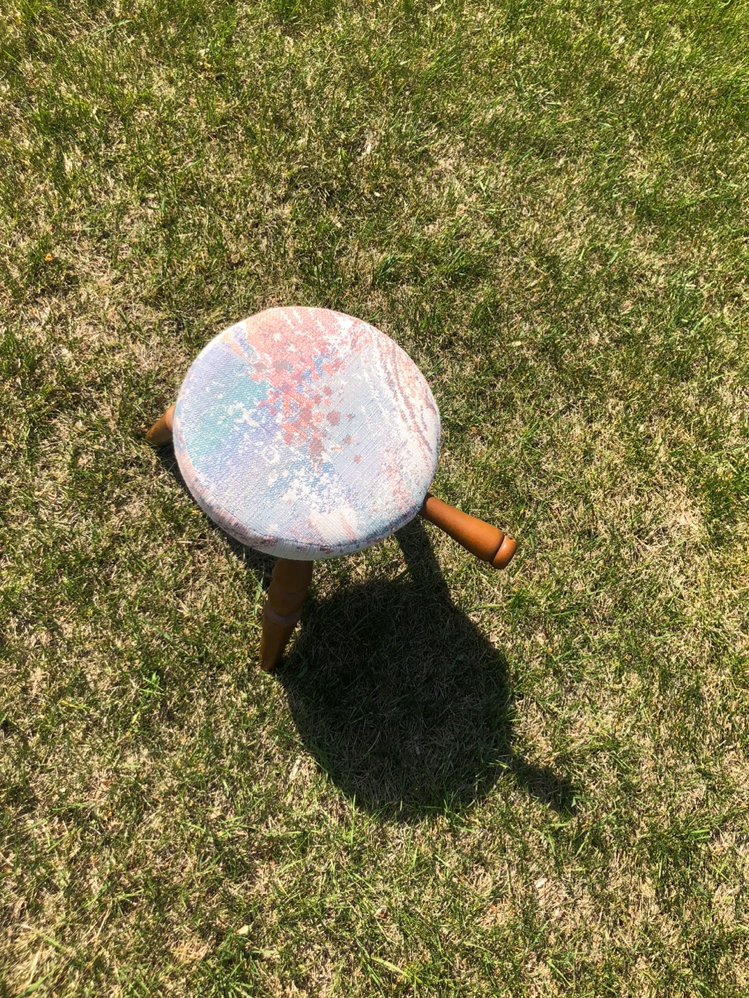 Vintage Wooden Stool with Upholstered Seat