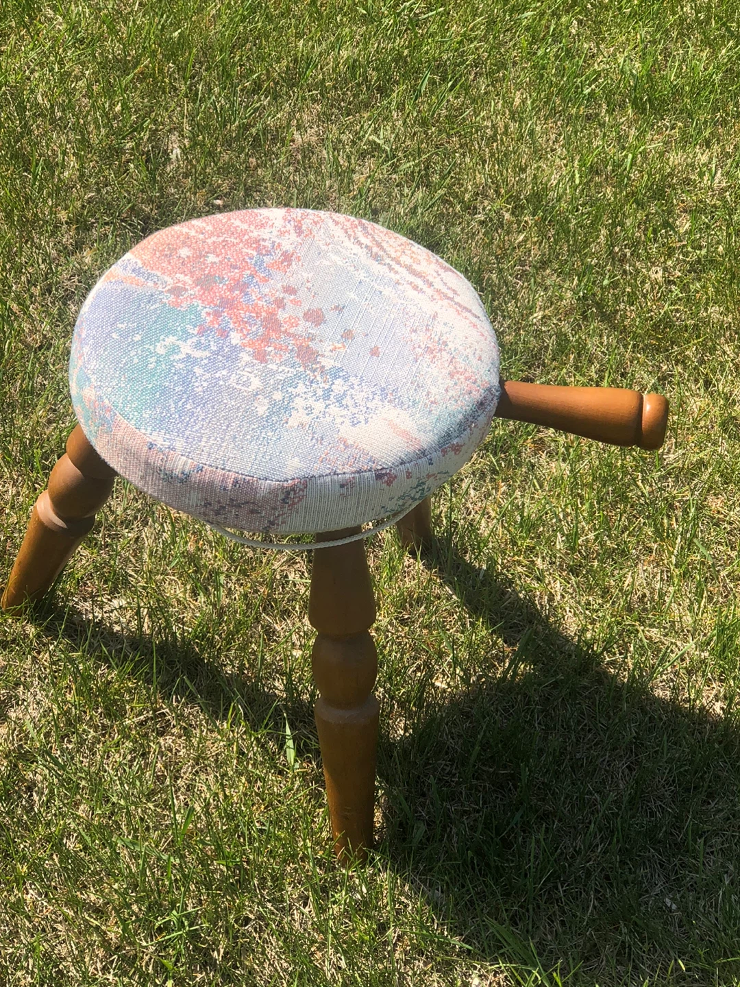 Vintage Wooden Stool with Upholstered Seat - photo 3