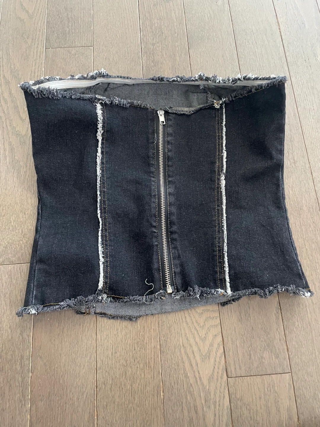 Dark Wash Denim Corset Top with Zipper back closure