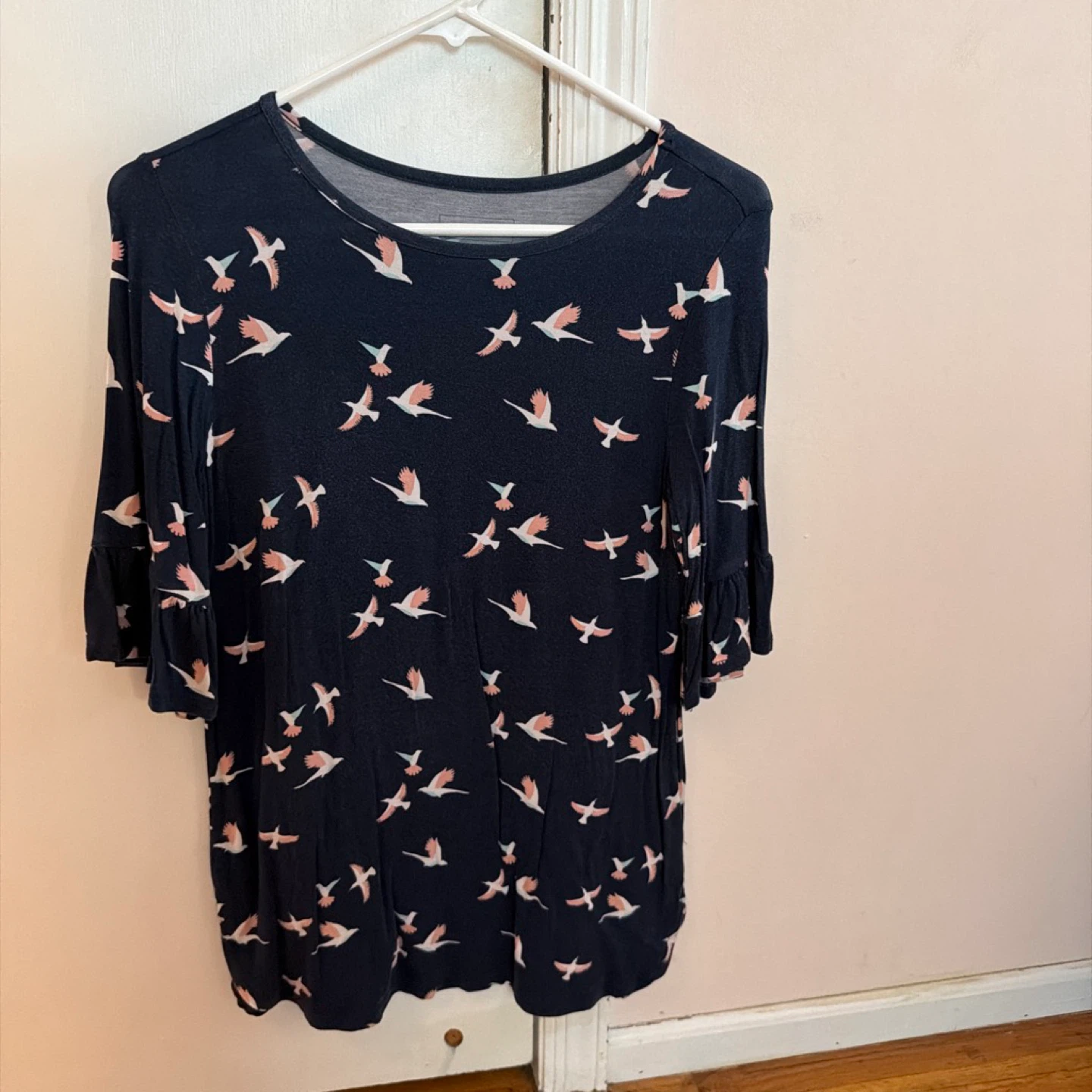 Navy Blue Shirt with Bird Print