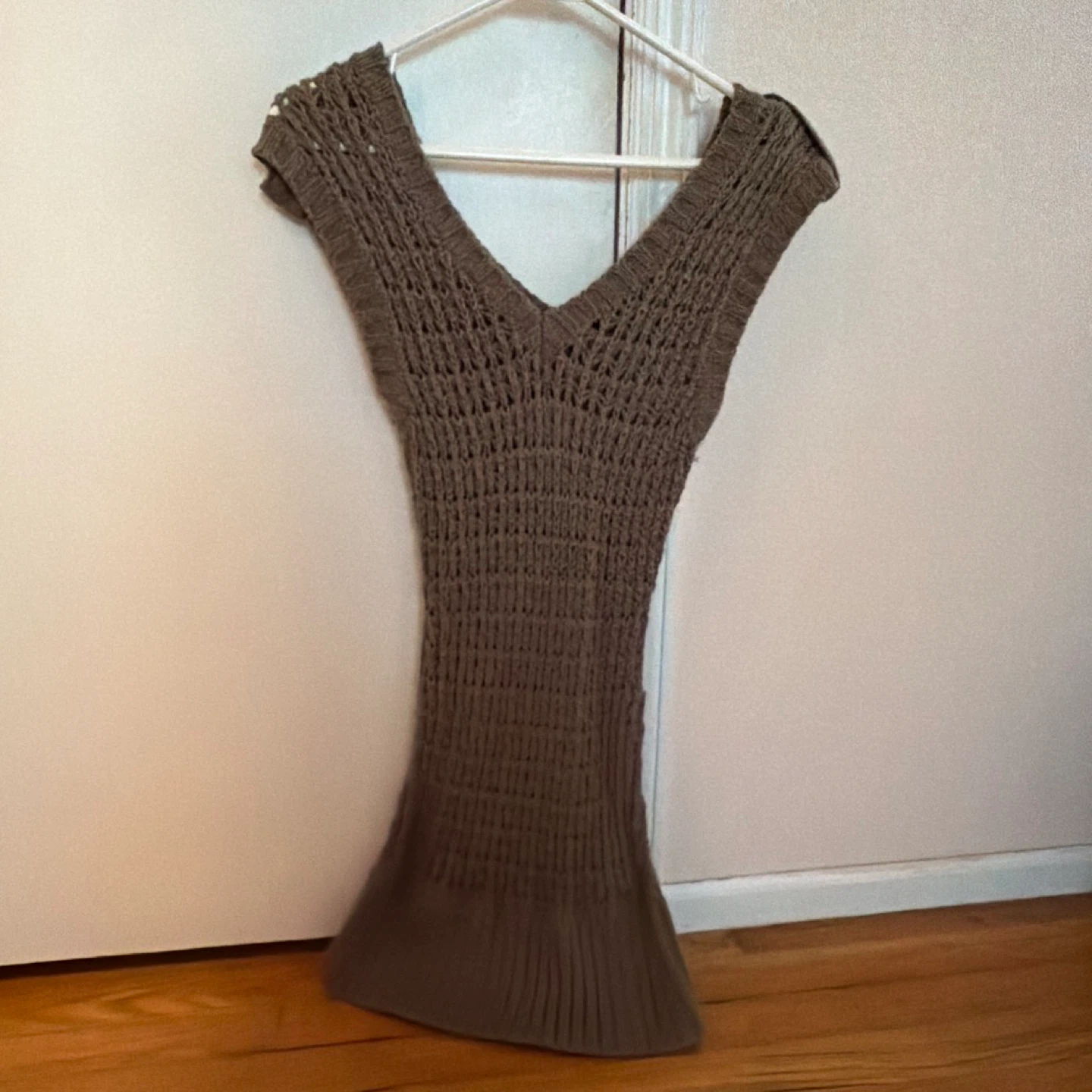 Brown Crochet Knit Sleeveless Dress