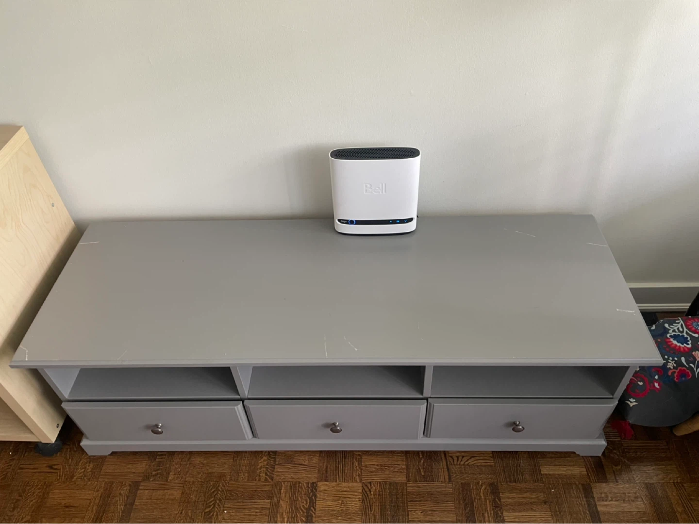 Grey TV Stand with 3 Drawers and 3 Shelves - photo 2