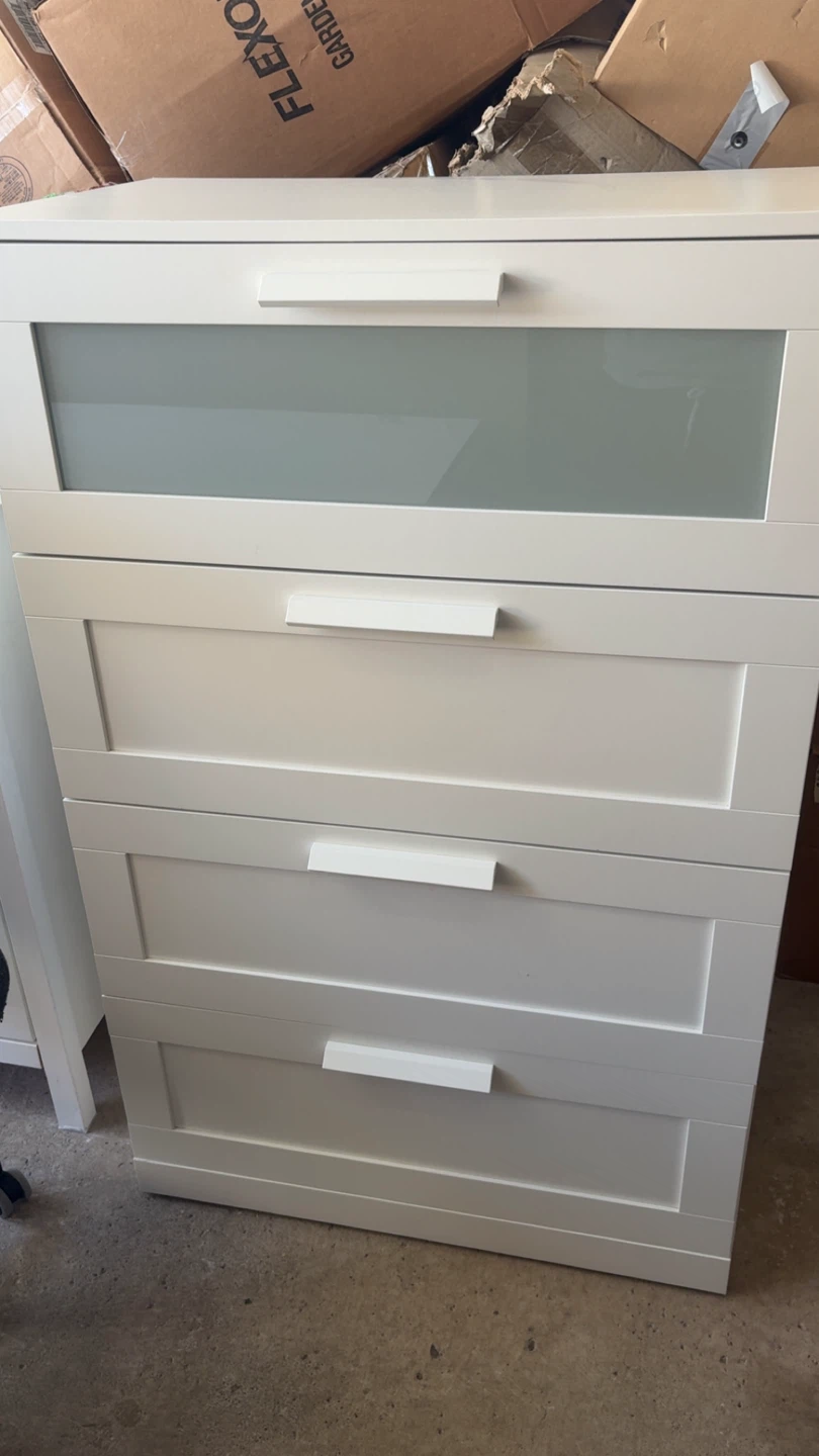 White ikea  5-Drawer  Dresser with Frosted Glass Top Panel - photo 2