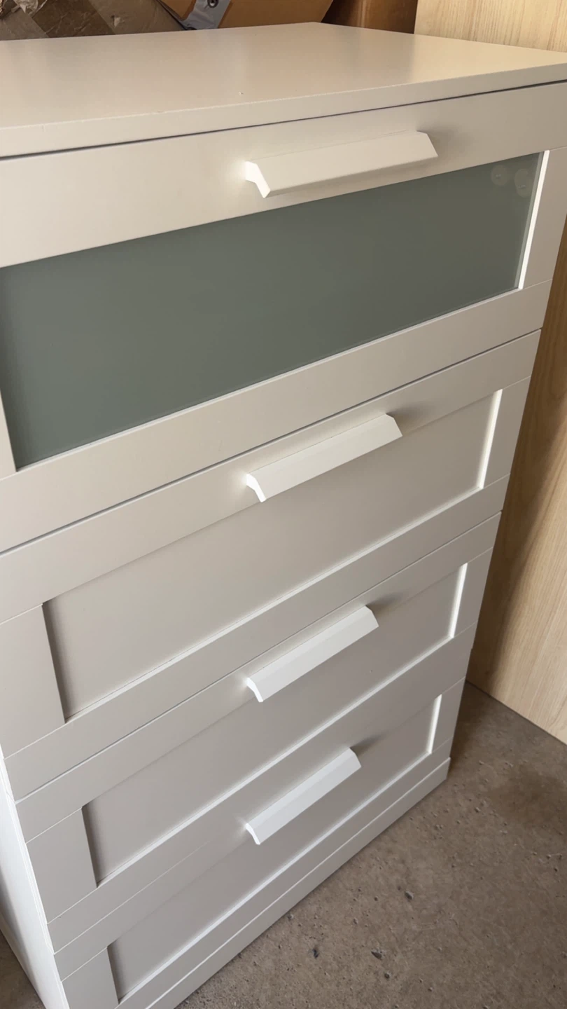 White ikea  5-Drawer  Dresser with Frosted Glass Top Panel - photo 4