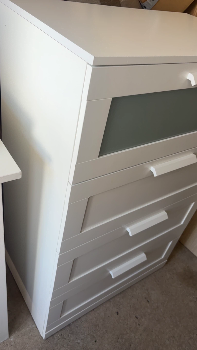 White ikea  5-Drawer  Dresser with Frosted Glass Top Panel - photo 5
