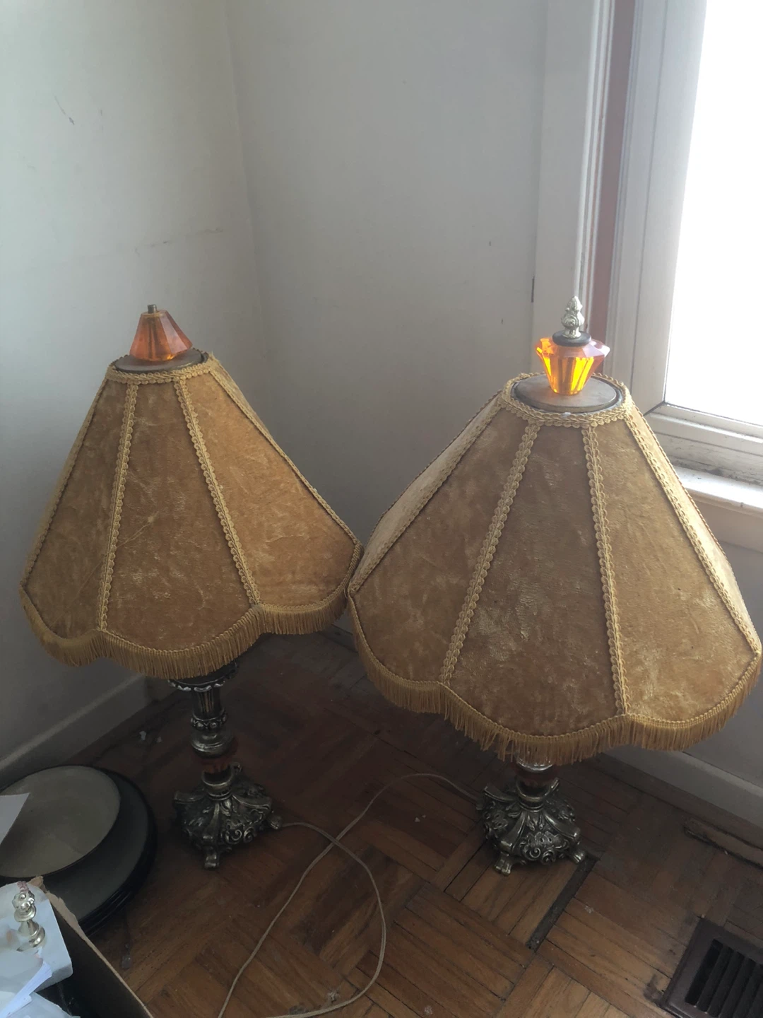 Vintage Ornate Table Lamp with Amber Accents