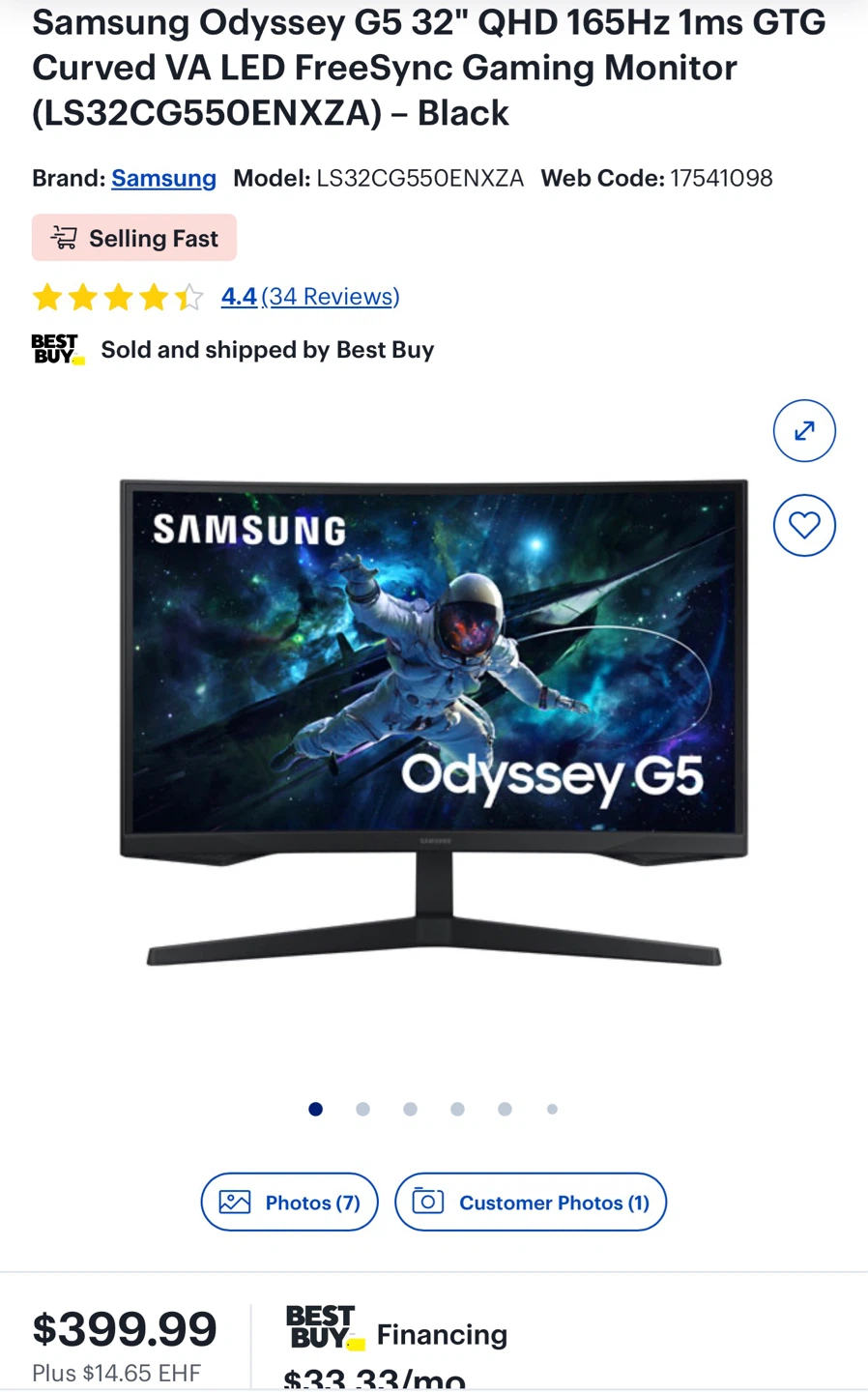 Samsung Odyssey G5 32" QHD Gaming Monitor