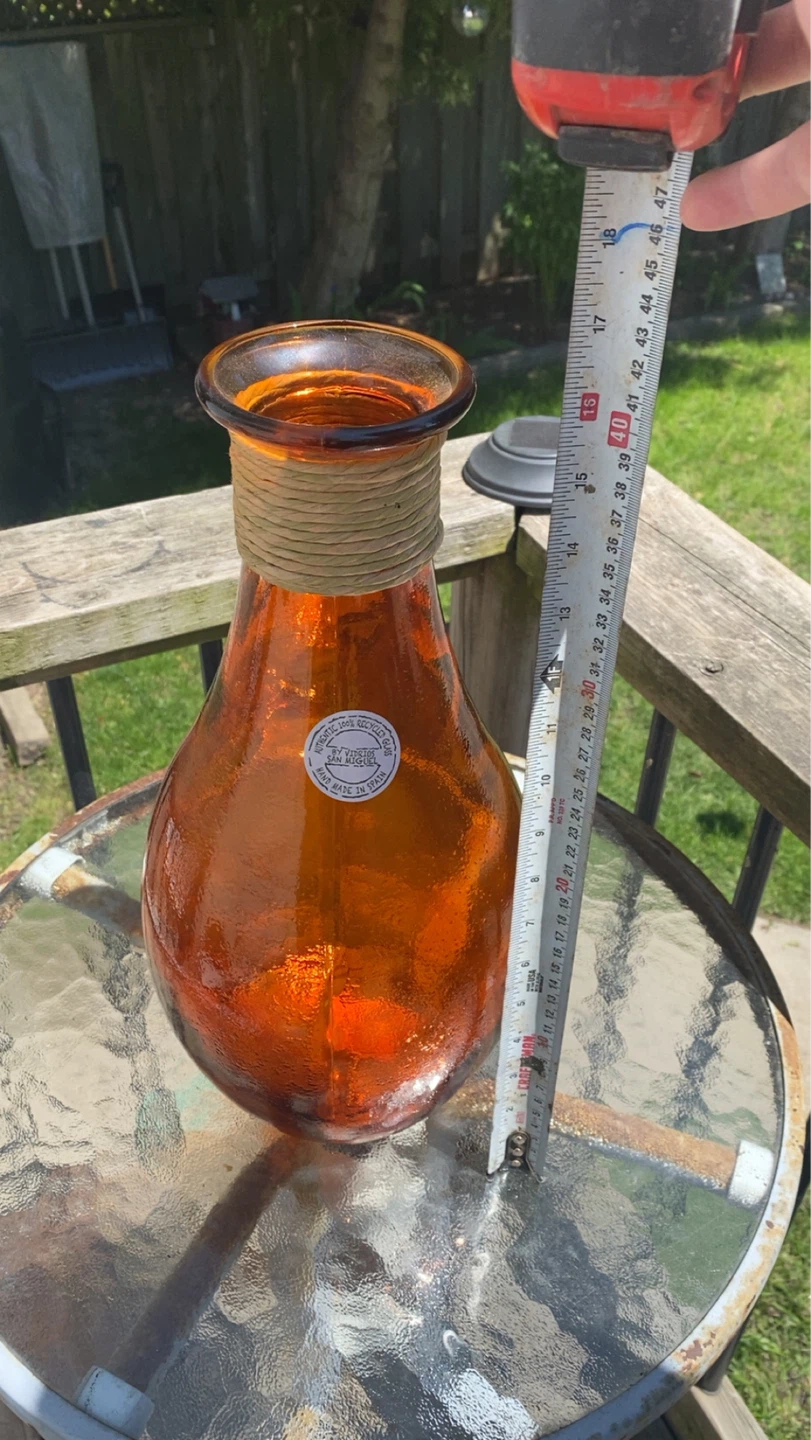 Large Orange Glass Vase with Rope Accent - Hand Made in Spain