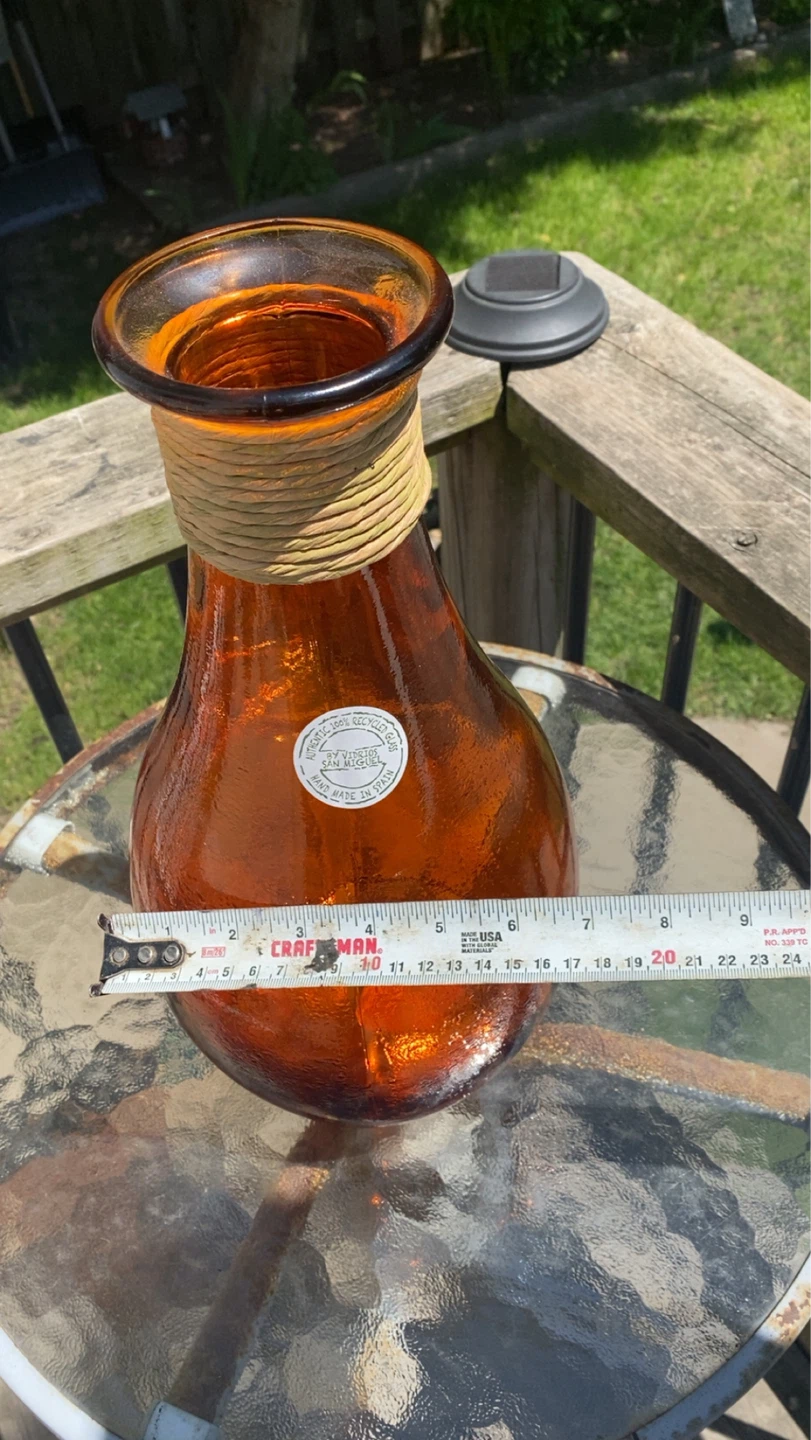Large Orange Glass Vase with Rope Accent - Hand Made in Spain - photo 2