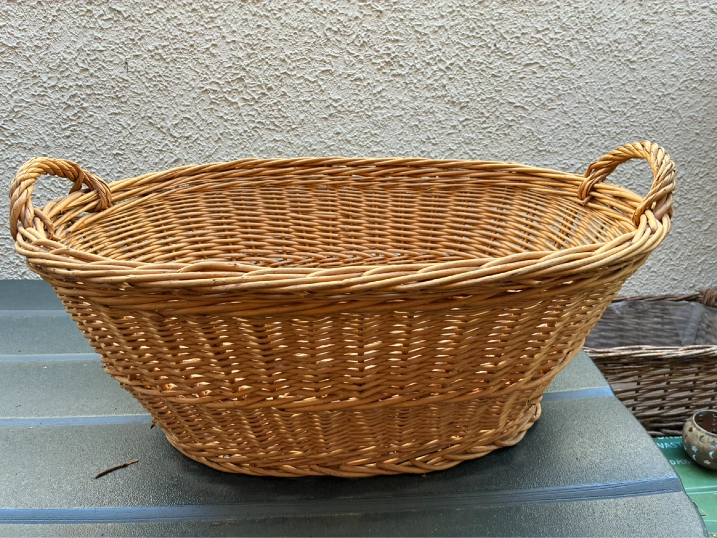 BIG wicker willow laundry basket storage firewood Donlands O'Con