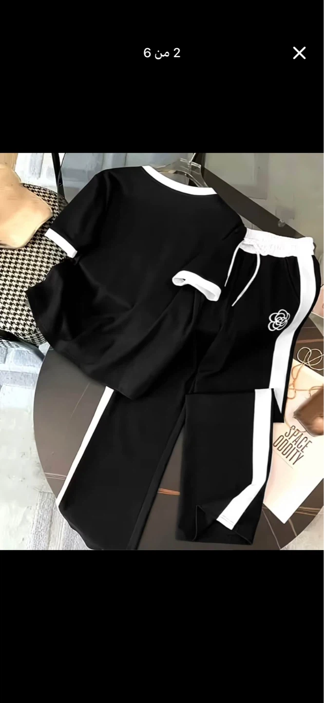 Black Two-Piece T-Shirt and Pants Set with Floral Logo - photo 2