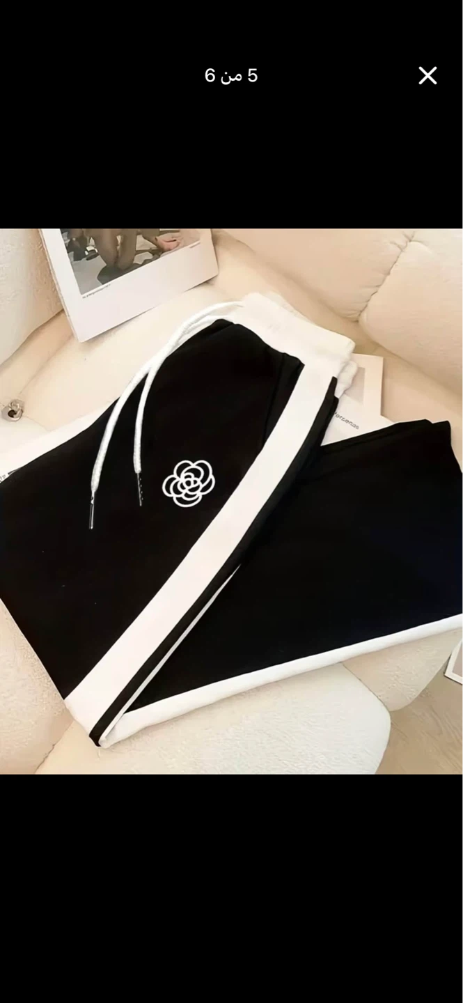 Black Two-Piece T-Shirt and Pants Set with Floral Logo - photo 4