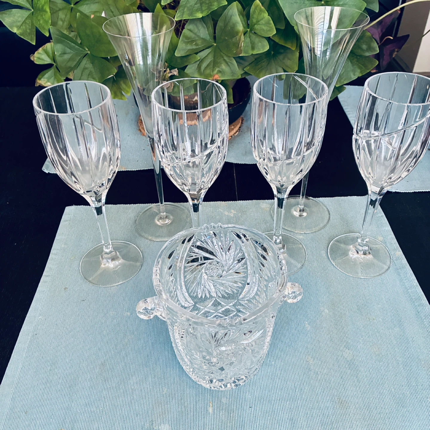 Crystal Glasses and Ice Bucket Set