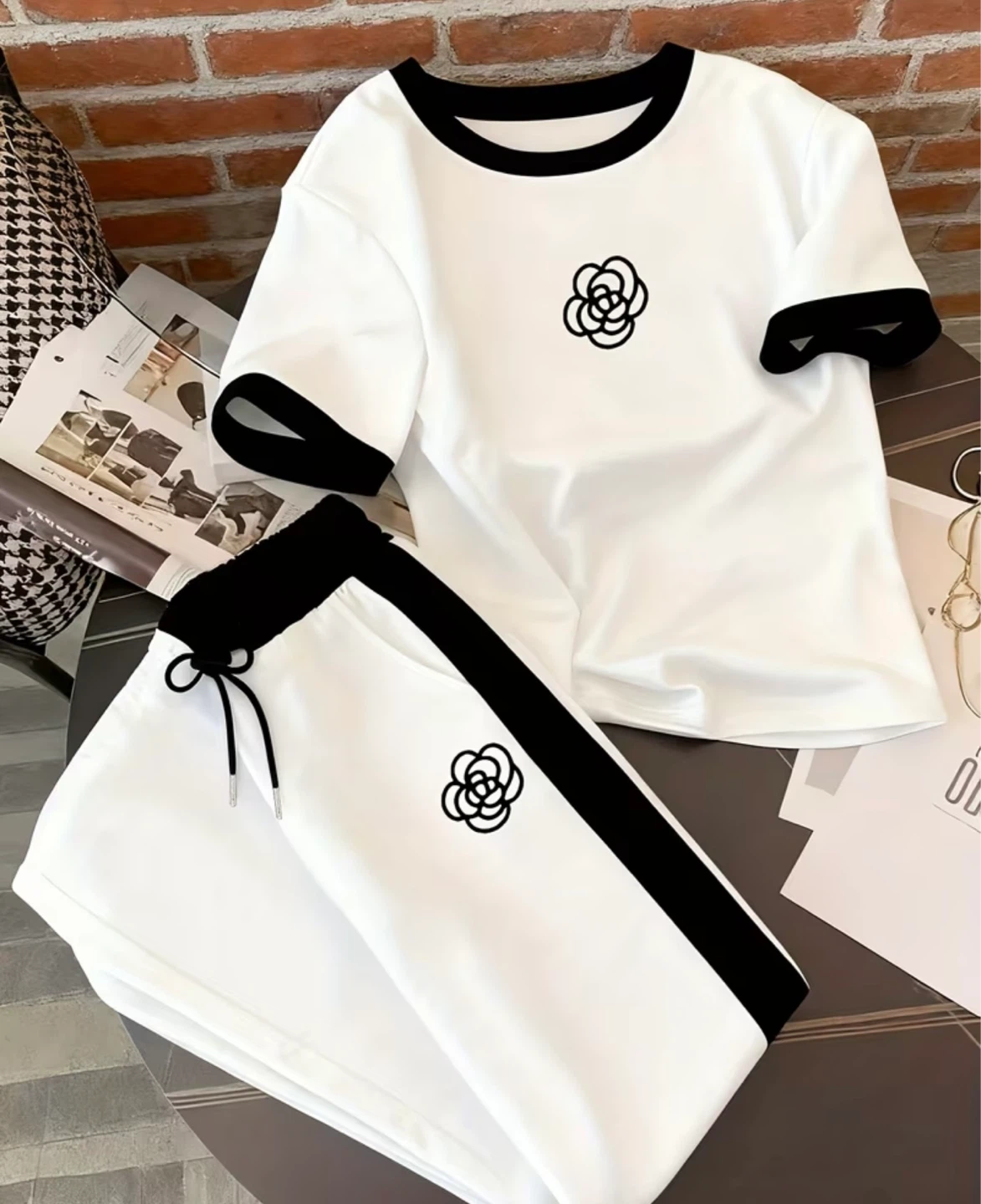 Women's White & Black Tracksuit Set