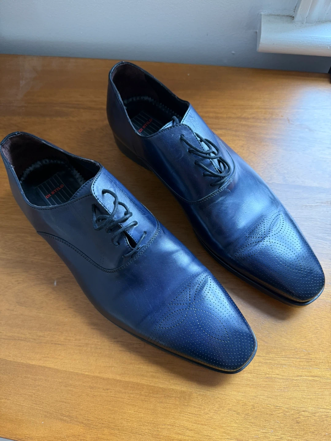 Men's Navy Blue Leather Dress Shoes - photo 5