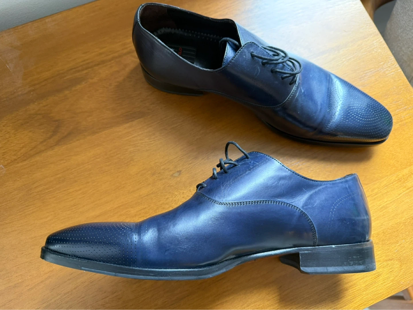 Men's Navy Blue Leather Dress Shoes - photo 3