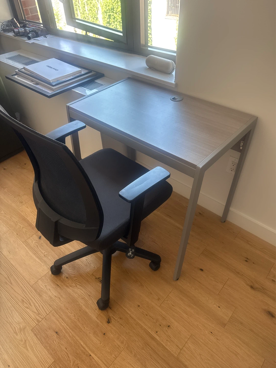 Black Mesh Office Chair and Desk