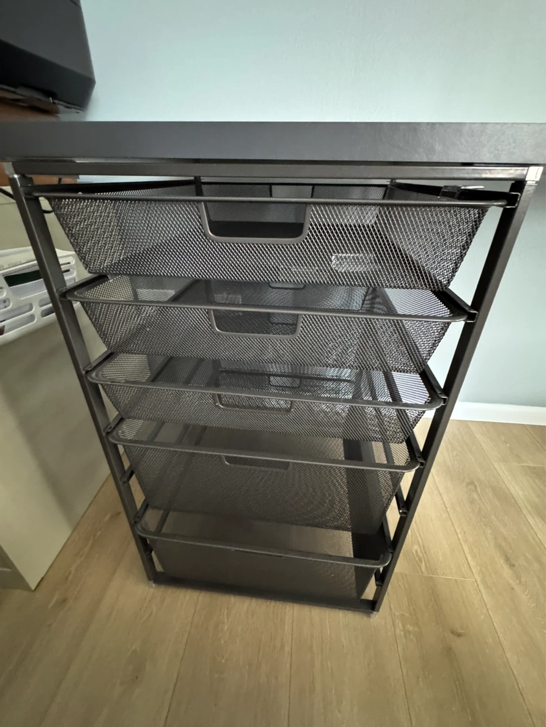 Dark Gray Desk with Rolling Storage Drawers