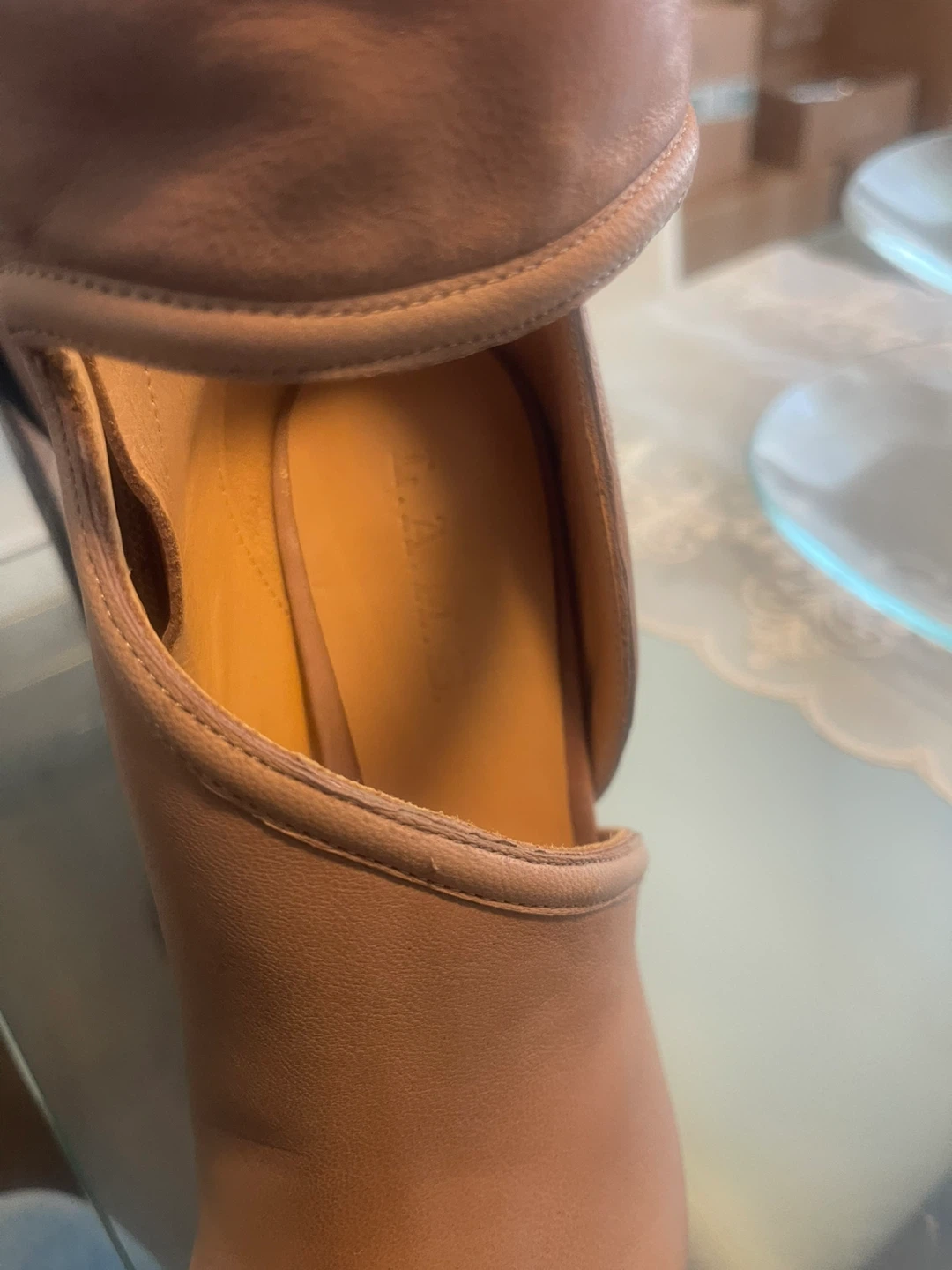 Brown Leather Cutout Platform Heel Booties - photo 3