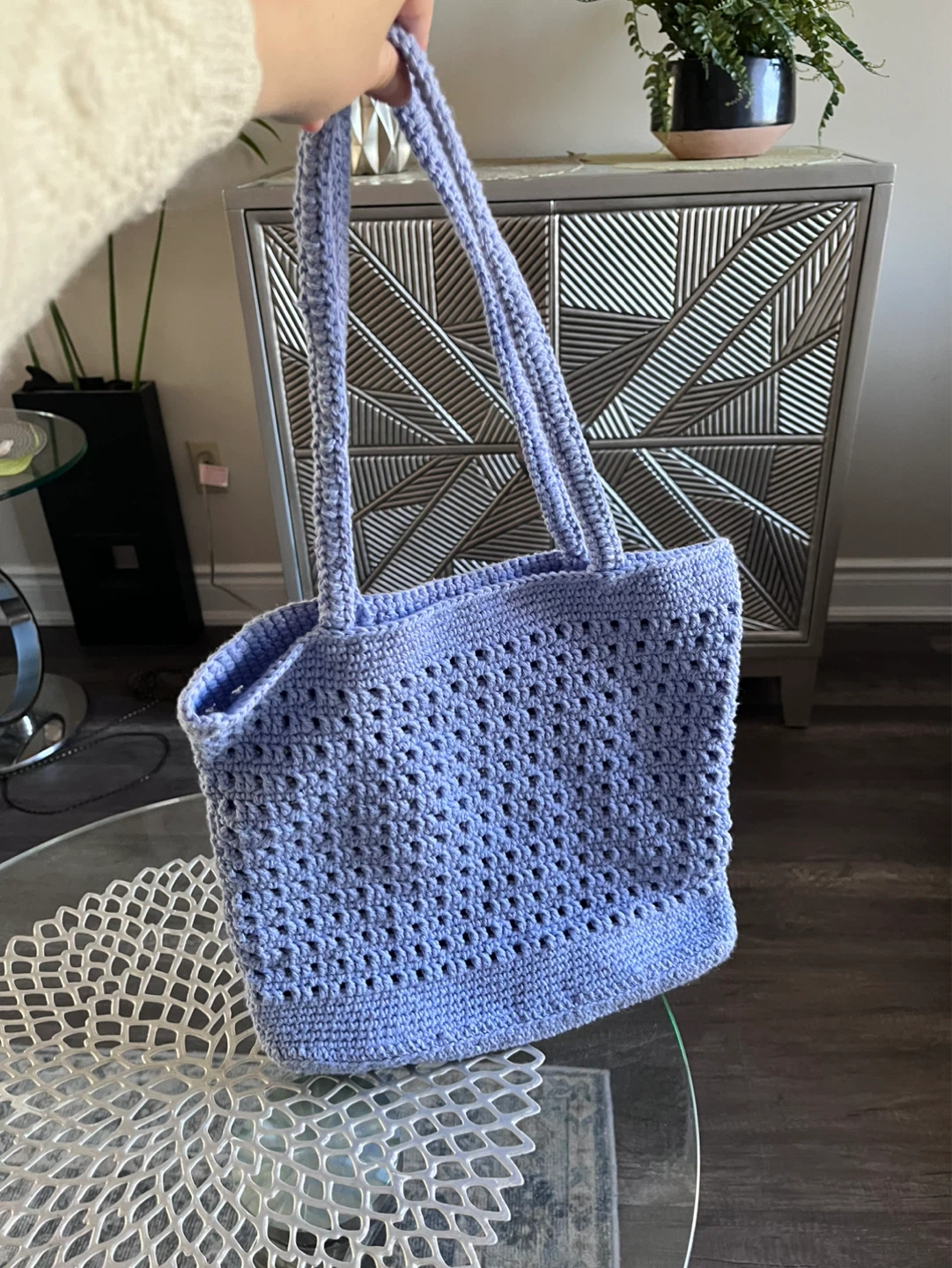 Handmade Crochet Tote Bag - Lavender