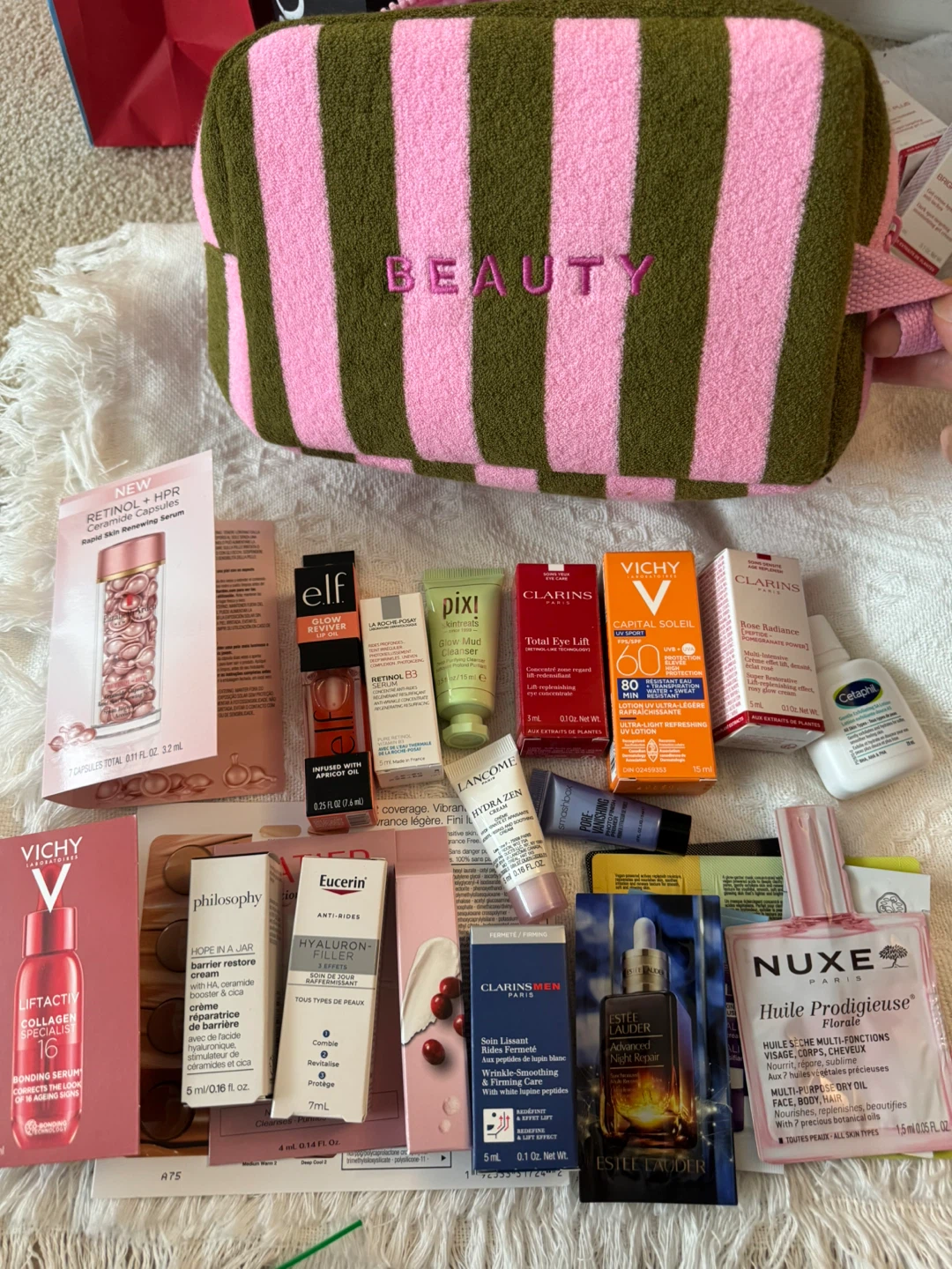 Assorted Skincare Samples & Beauty Bag