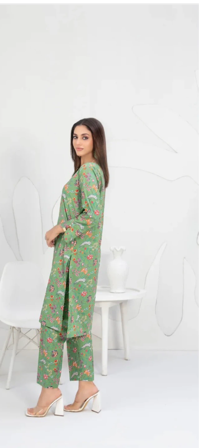 Green Floral Print Kurti and Pants Set - photo 2