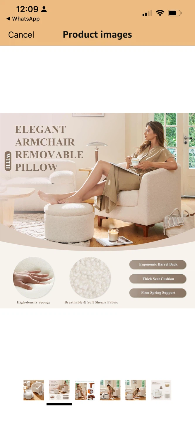 New Elegant Armchair Removable Pillow matching storage ottoman - photo 2
